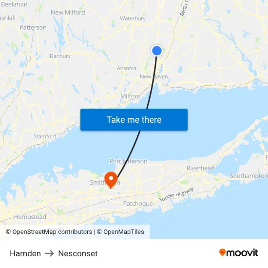 Hamden to Nesconset map