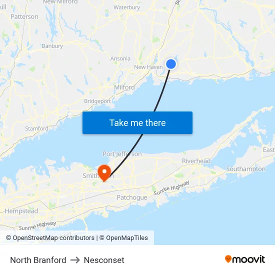 North Branford to Nesconset map