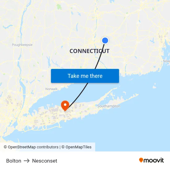Bolton to Nesconset map