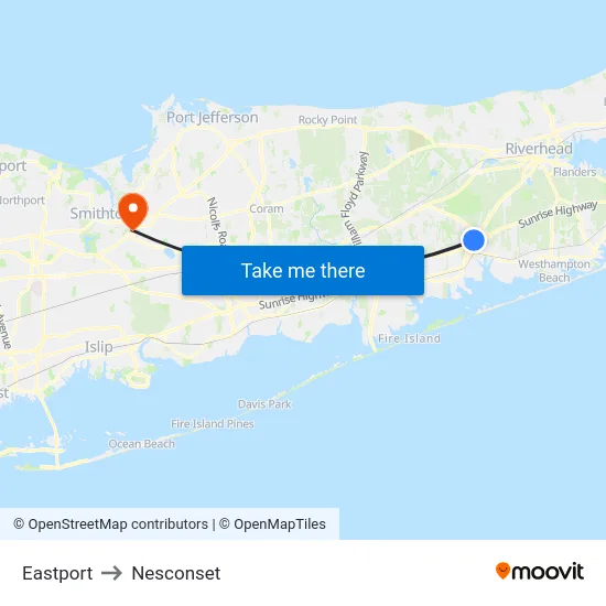 Eastport to Nesconset map