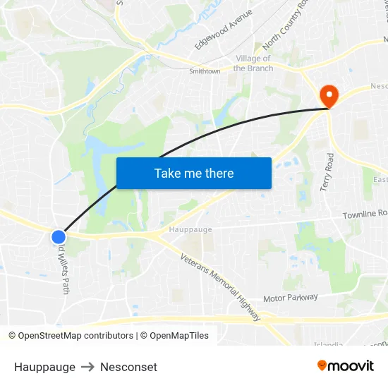 Hauppauge to Nesconset map