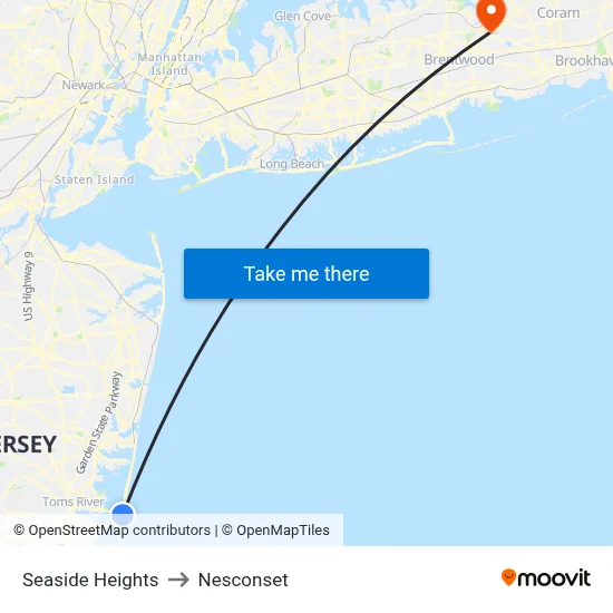 Seaside Heights to Nesconset map