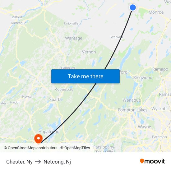 Chester, Ny to Netcong, Nj map