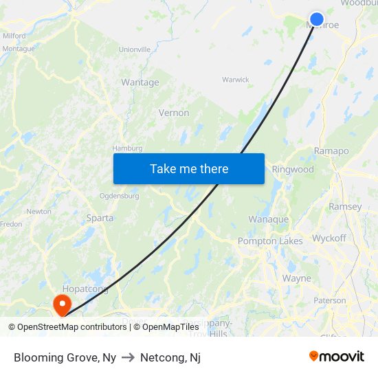 Blooming Grove, Ny to Netcong, Nj map