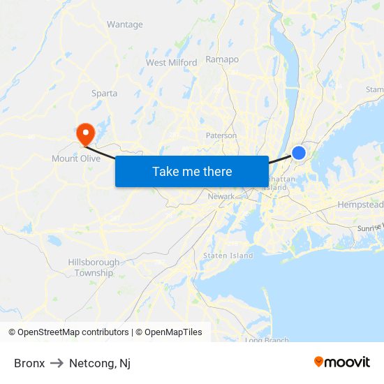 Bronx to Netcong, Nj map