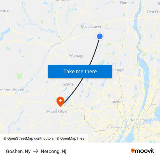 Goshen, Ny to Netcong, Nj map