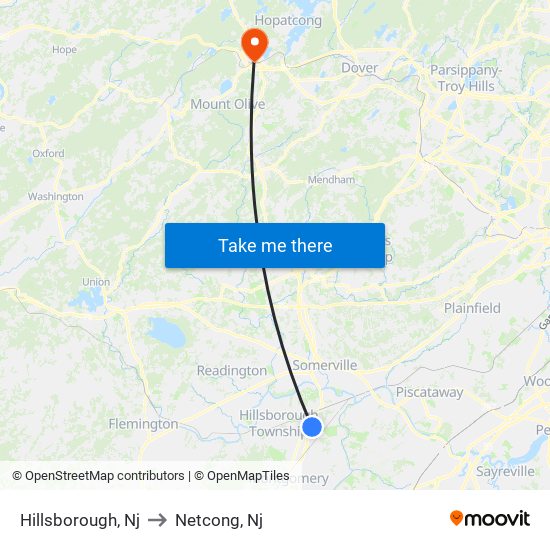 Hillsborough, Nj to Netcong, Nj map