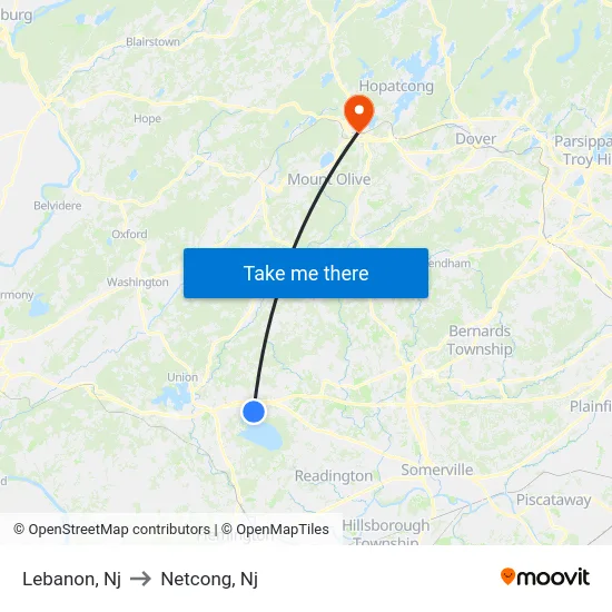 Lebanon to Netcong, Nj map