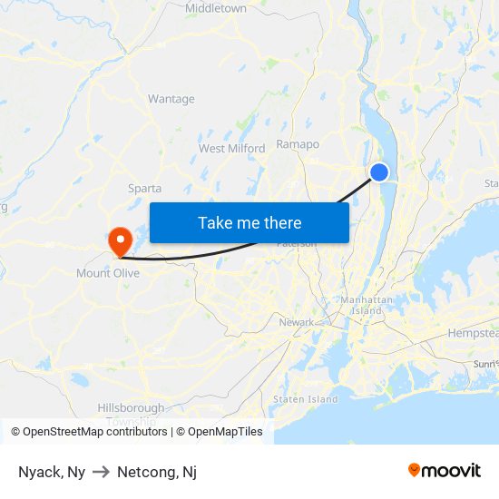 Nyack, Ny to Netcong, Nj map