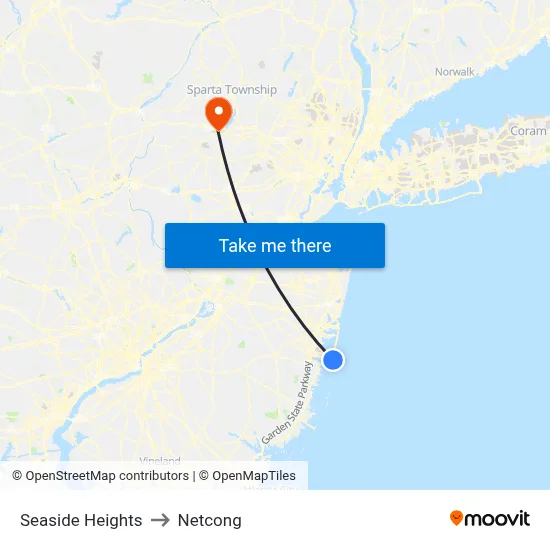 Seaside Heights to Netcong map