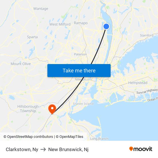 Clarkstown, Ny to New Brunswick, Nj map