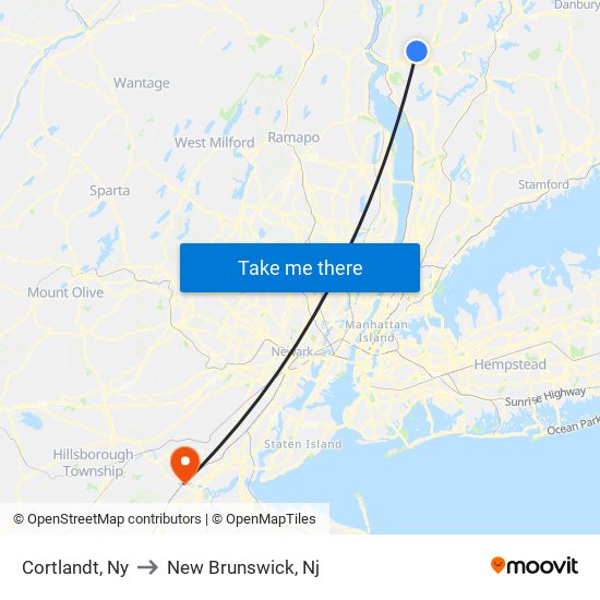 Cortlandt, Ny to New Brunswick, Nj map