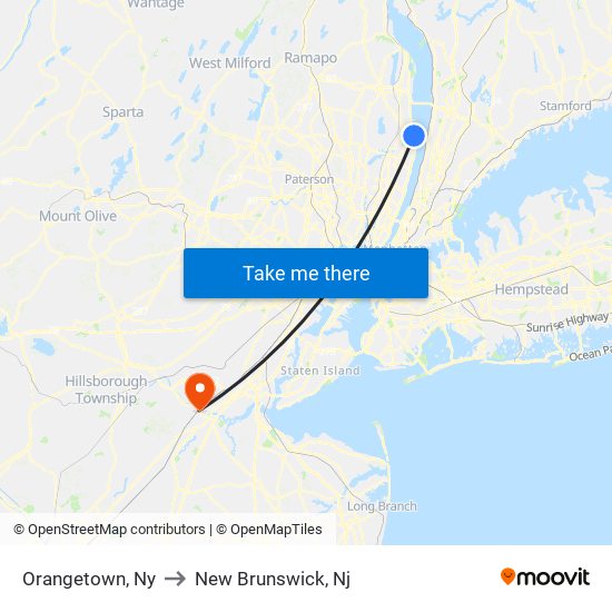 Orangetown, Ny to New Brunswick, Nj map