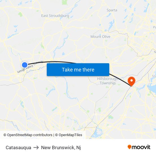 Catasauqua to New Brunswick, Nj map