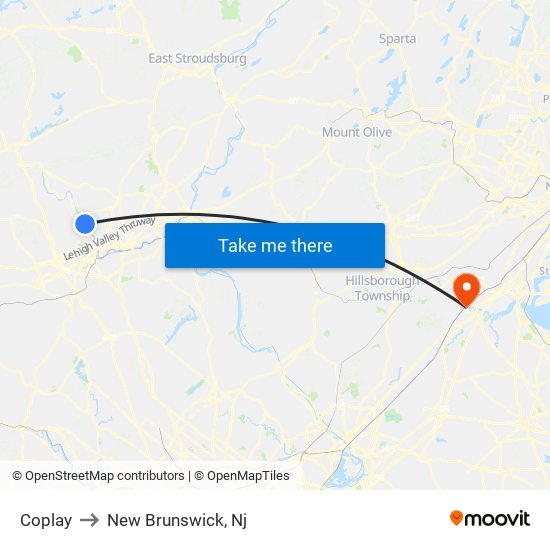 Coplay to New Brunswick, Nj map