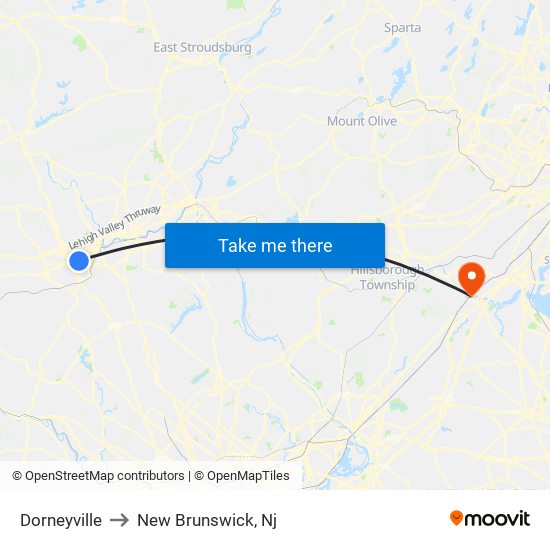 Dorneyville to New Brunswick, Nj map