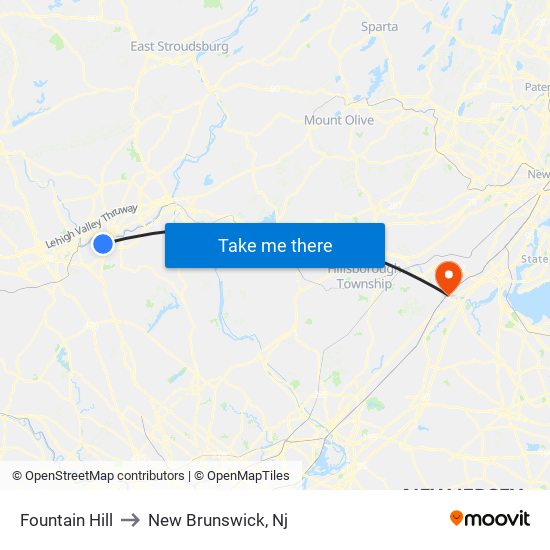 Fountain Hill to New Brunswick, Nj map