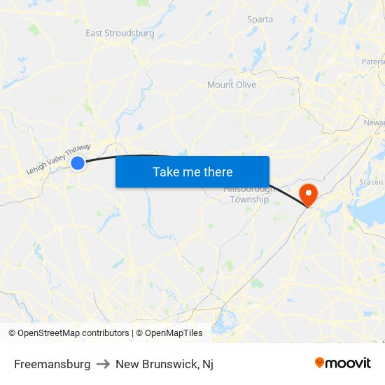 Freemansburg to New Brunswick, Nj map