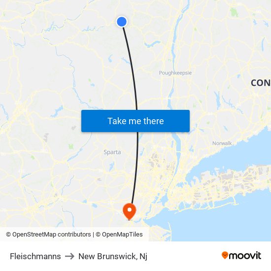 Fleischmanns to New Brunswick, Nj map