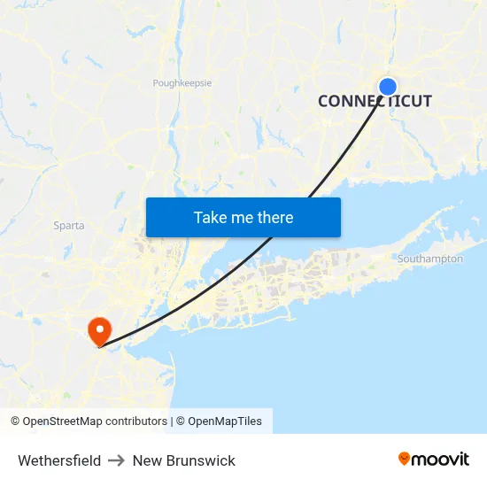 Wethersfield to New Brunswick map