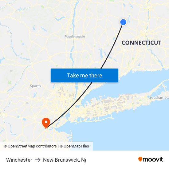 Winchester to New Brunswick, Nj map