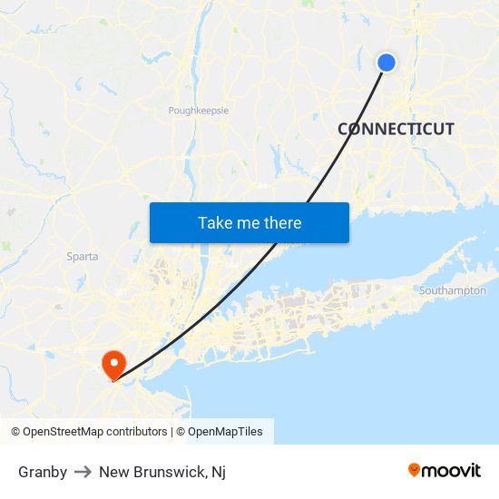 Granby to New Brunswick, Nj map