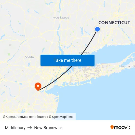Middlebury to New Brunswick map