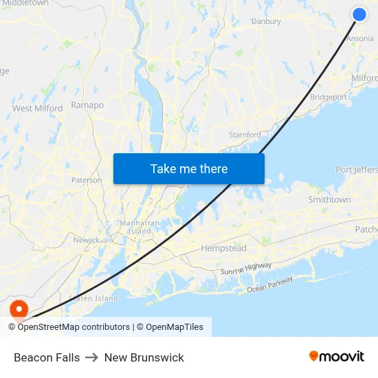 Beacon Falls to New Brunswick map