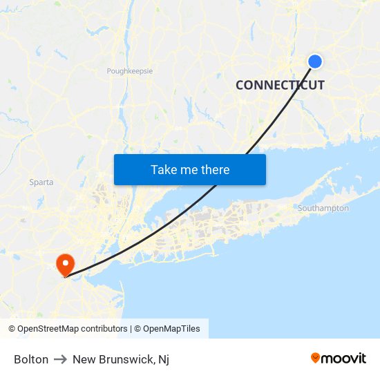 Bolton to New Brunswick, Nj map