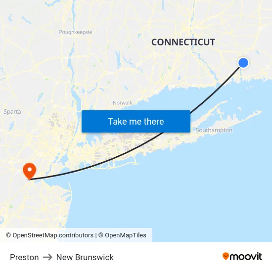 Preston to New Brunswick map
