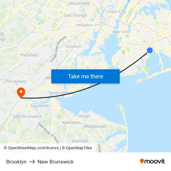 Brooklyn to New Brunswick map