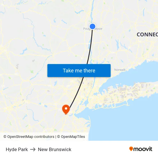 Hyde Park to New Brunswick map