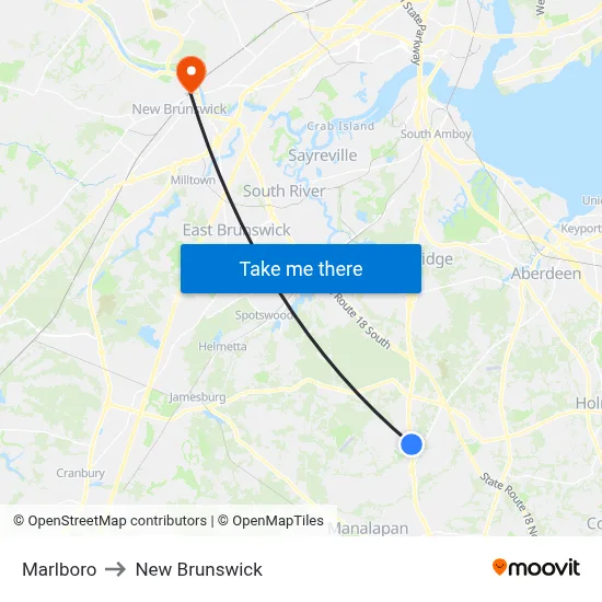 Marlboro to New Brunswick map