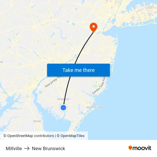 Millville to New Brunswick map