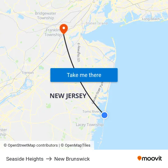 Seaside Heights to New Brunswick map