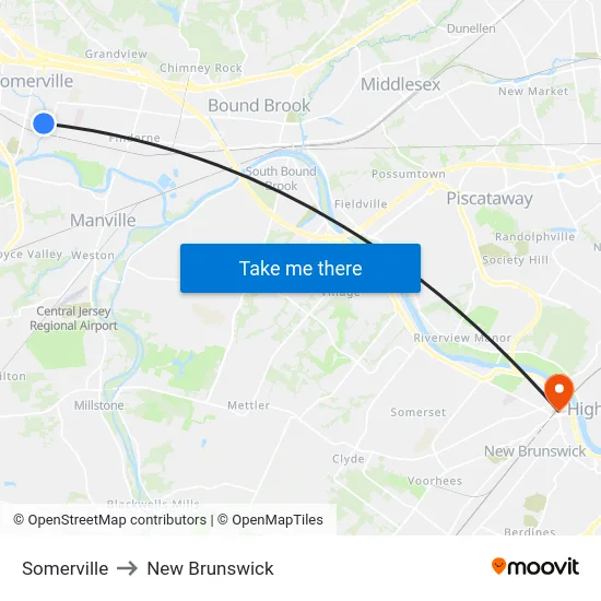 Somerville to New Brunswick map
