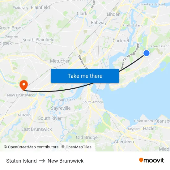 Staten Island to New Brunswick map