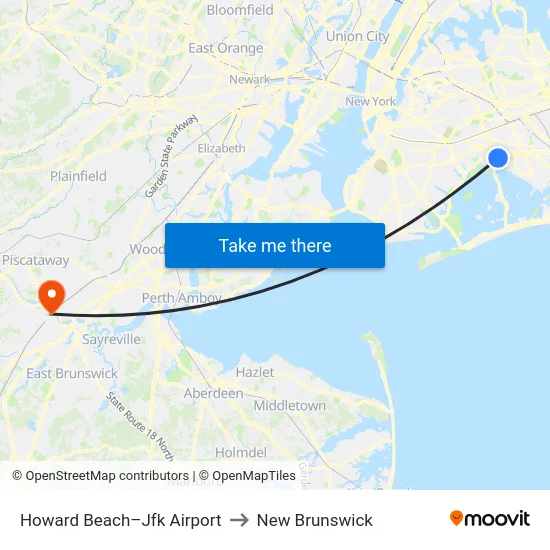 Howard Beach-Jfk Airport to New Brunswick map