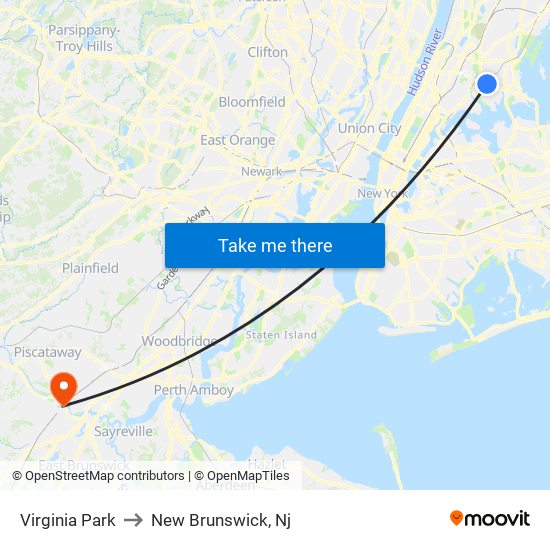 Virginia Park to New Brunswick, Nj map