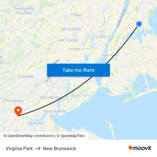Virginia Park to New Brunswick map