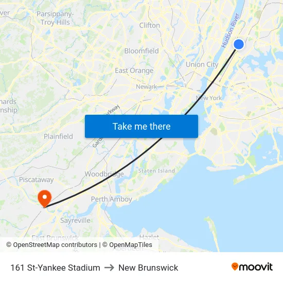 161 St-Yankee Stadium to New Brunswick map