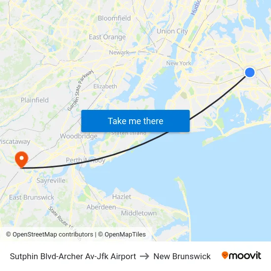 Sutphin Blvd-Archer Av-Jfk Airport to New Brunswick map