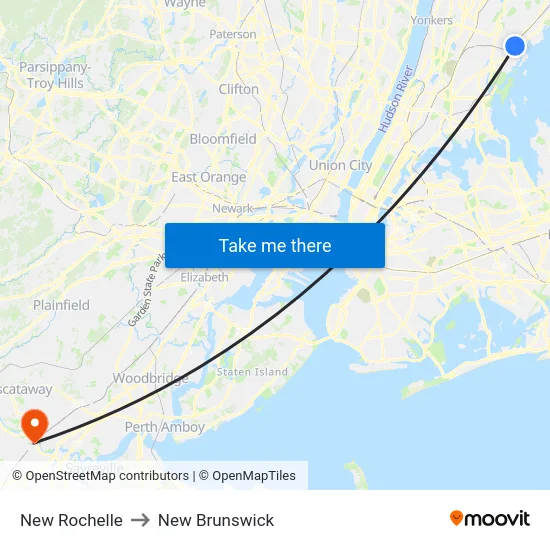 New Rochelle to New Brunswick map