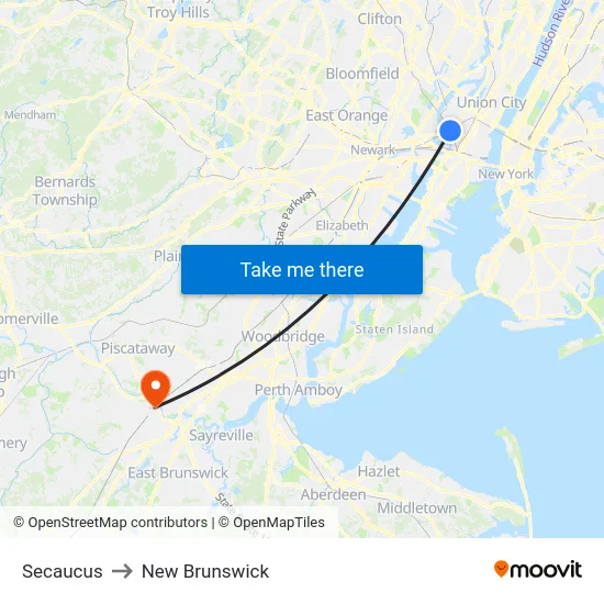 Secaucus to New Brunswick map