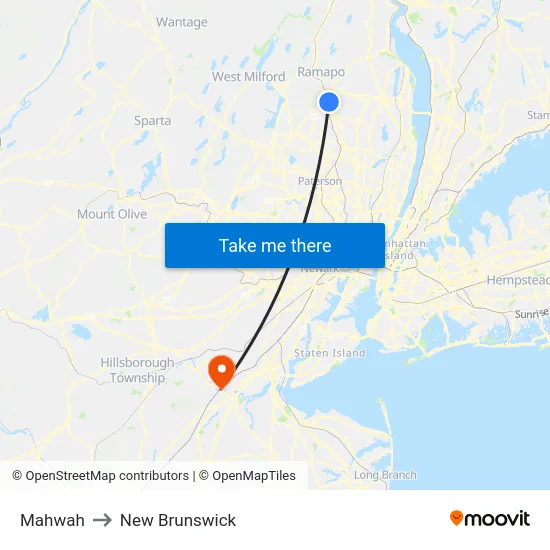 Mahwah to New Brunswick map