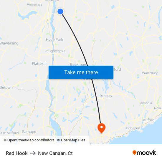 Red Hook to New Canaan, Ct map