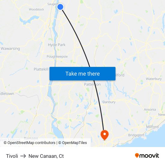 Tivoli to New Canaan, Ct map