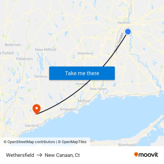 Wethersfield to New Canaan, Ct map