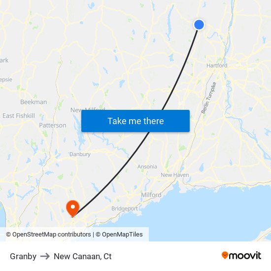 Granby to New Canaan, Ct map