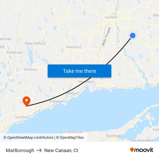 Marlborough to New Canaan, Ct map